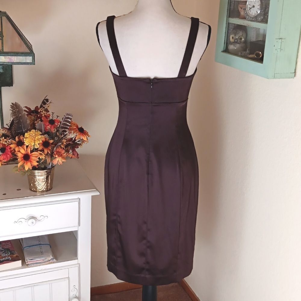 Calvin Klein Chocolate Brown Stretch Satin Dress - Picture 5 of 11